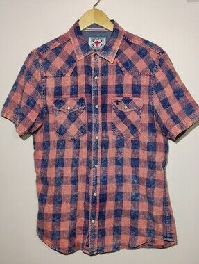 Flag & Anthem Desert Son Shirt Mens Size M Orange Plaid Long Sleeve Button Up